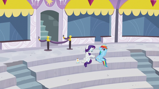 File:Rainbow watching aerial display; Rarity rubbing some lotion S5E15.png