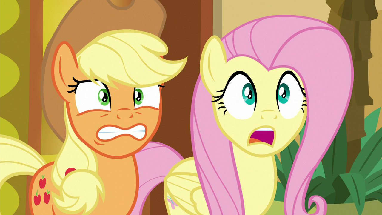 Image Applejack and Fluttershy in nervous shock S6E20