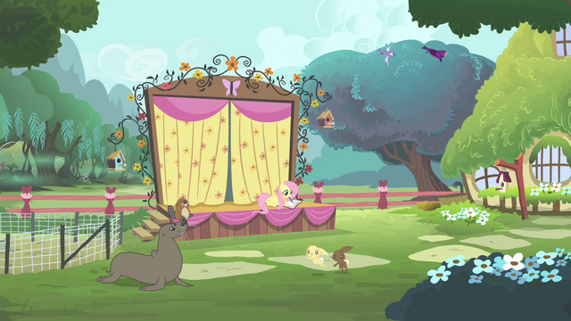 File:Fluttershy on the stage writing on the journal S4E14.png
