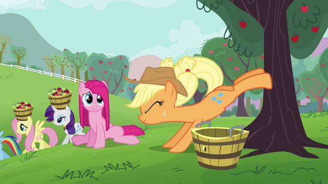 File:Applejack helps Pinkie Pie buck apples S03E13.png