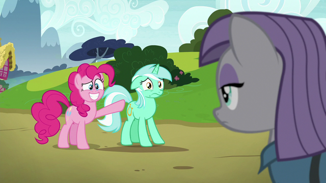 File:Pinkie grins nervously; Lyra stands still S7E4.png