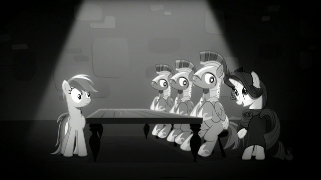 File:Rainbow sees Rarity trying to charm the castle guards S5E15.png