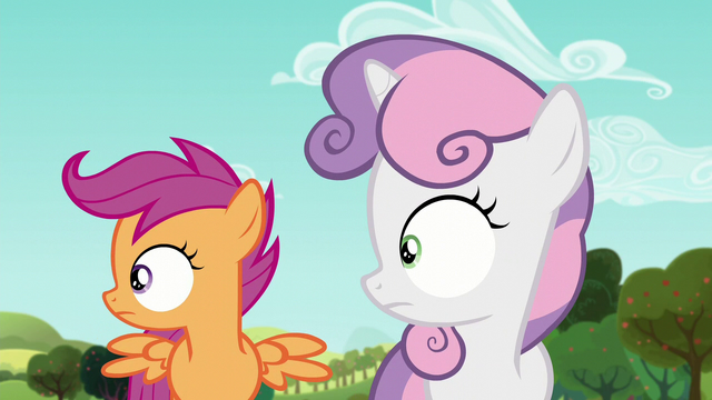 File:Sweetie and Scootaloo hears the voice of 'Orchard Blossom' S5E17.png