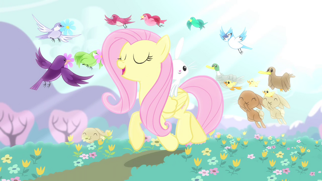 File:Fluttershy singing while walking with the animals S4E14.png