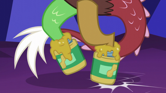 File:Discord wears peanut butter jars on his hooves again S5E22.png