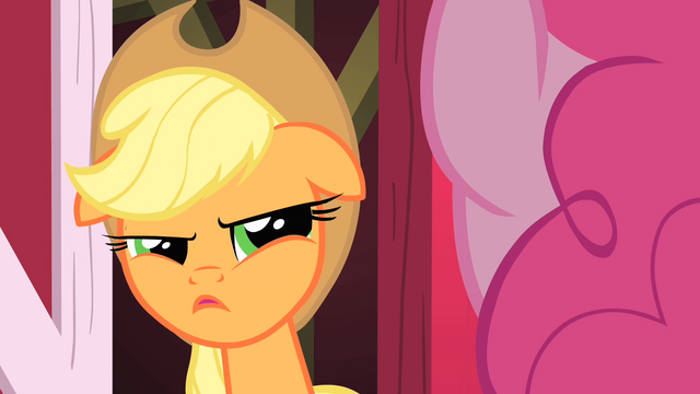 File:Applejack looking at Pinkie suspiciously S1E25.png