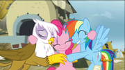 Gilda, Pinkie, and Dash Hugging S05E8.png