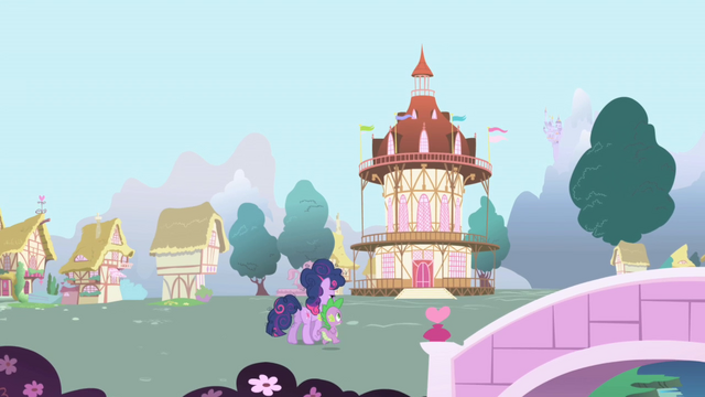 File:Twilight and Spike walk toward town hall S1E01.png