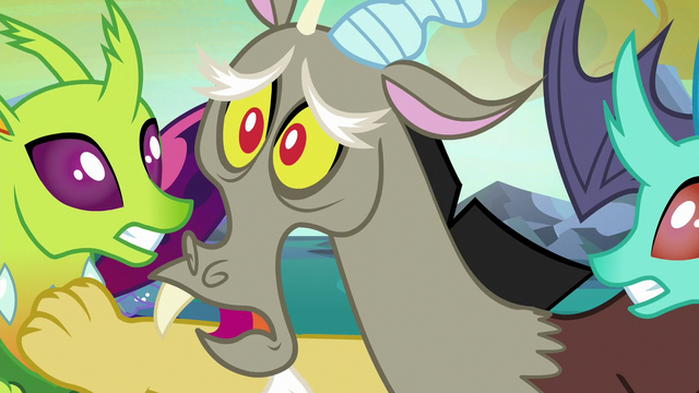 File:Discord shoves changelings aside and sees Fluttershy S6E26.png