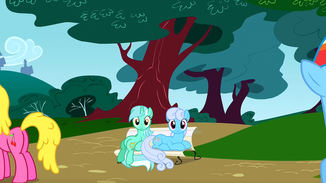 File:Lyra Heartstrings sitting on a bench like a human S01E07.png