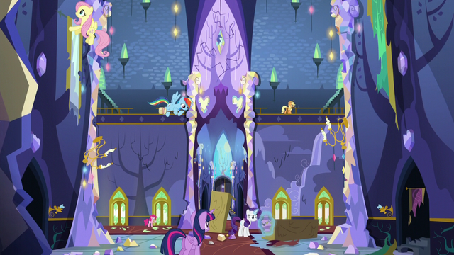 File:Mane 6 cleans up the castle S5E11.png