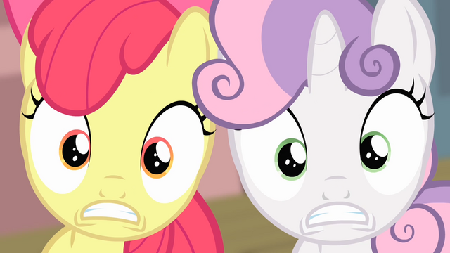 File:Sweetie Belle and Apple Bloom surprised S4E05.png