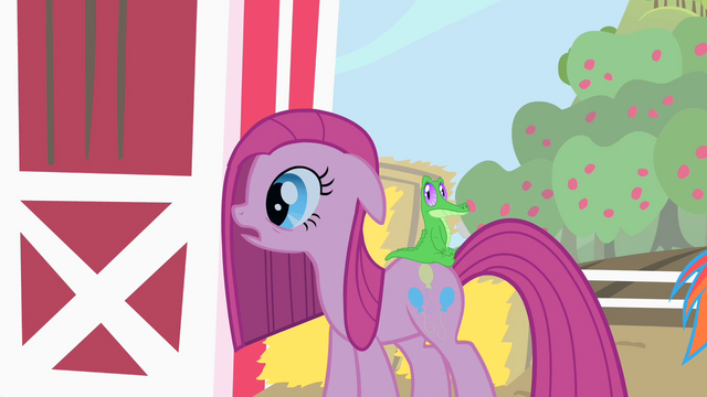 File:Pinkie Pie looks at what her friends have prepared for her S1E25.png