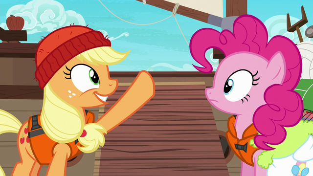 File:Applejack gesturing toward the boat S6E22.png