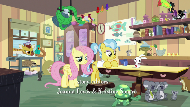 File:Fluttershy and Dr. Fauna in animal-crowded clinic S7E5.png