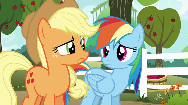 File:AJ and Rainbow look at each other confused S6E18.png