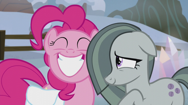 File:Pinkie Pie grinning; Marble bashful S5E20.png