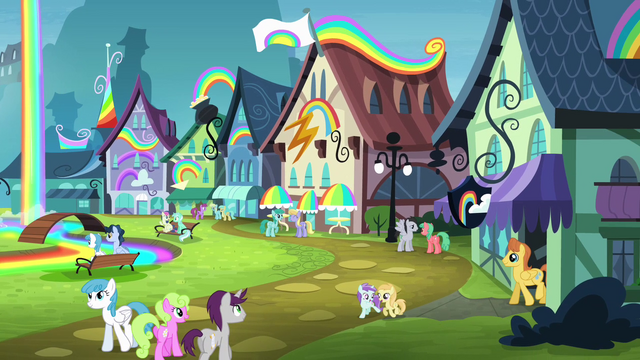 File:Ponies at the Rainbow Falls train station S4E10.png