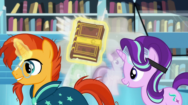 File:Starlight and Sunburst walk past Twilight, Celestia, and Spike S7E1.png