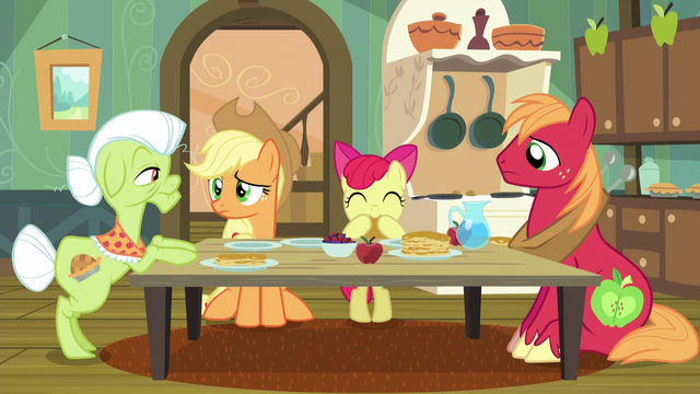 File:Apple family puzzled by Apple Bloom's words S5E4.png