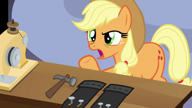 File:Applejack "puttin' holes in the clothes on purpose?!" S7E9.png