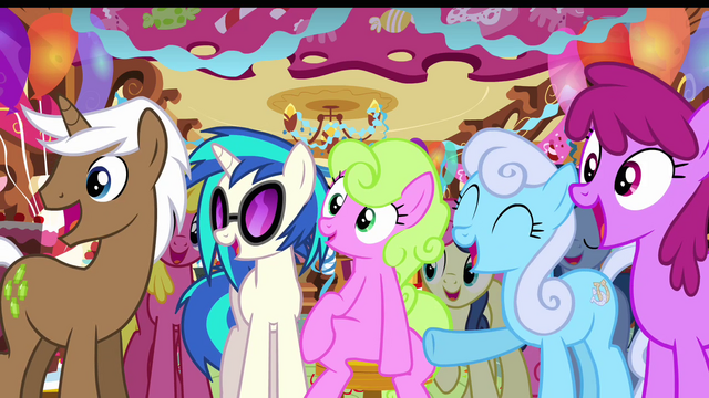 File:DJ Pon-3 and ponies laughing S03E13.png