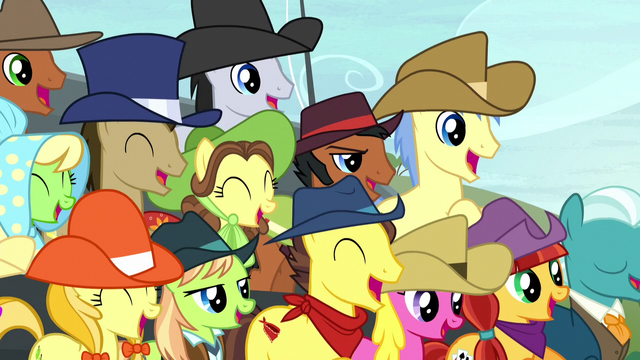 File:Spectator ponies cheering S5E6.png