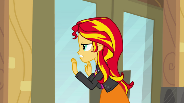 File:Sunset Shimmer watching from outside EG.png