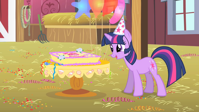File:Twilight looks at Pinkie's birthday cake S1E25.png