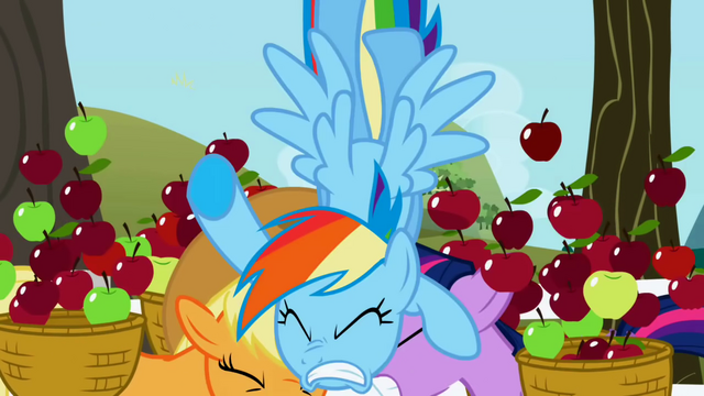 File:Rainbow Dash crashes into Applejack and Twilight S1E03.png