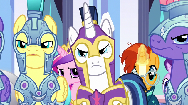 File:Shining Armor and royal guards unconvinced S6E16.png