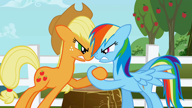 파일:Applejack and Rainbow Dash hoof wrestling S1E03.png