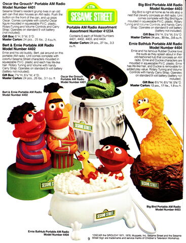 File:Concept 2000 - 1977 portable am radios oscar the grouch bert and ernie ernie bathtub big bird.jpg