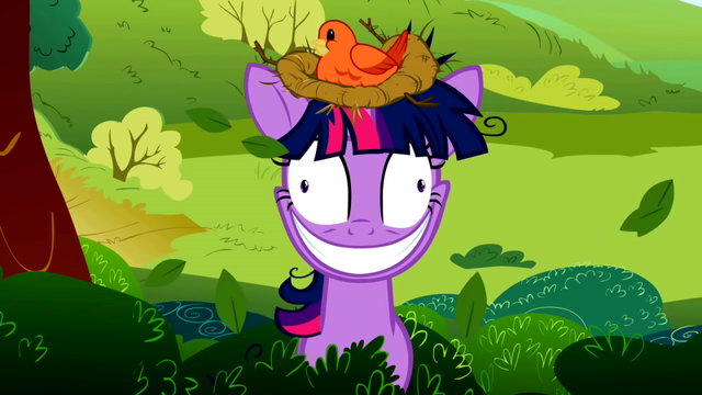 File:Twilight Sparkle with a bird's nest on her head S2E03.png