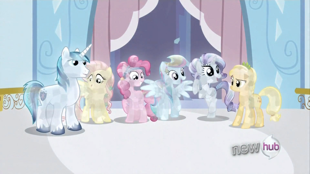 File:Pinkie, Applejack, Fluttershy,Rainbow,Rarity and Shining Crystal Ponies.png