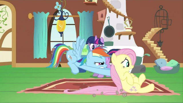 File:1000px-Rainbow Dash pushing Fluttershy S2E21.png