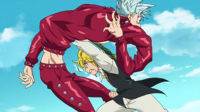 File:Meliodas breaking Ban's arm and punching him.png