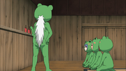 Jiraiya, Nagato, Konan e Yahiko vestidos de Sapo.png