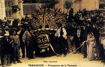 Tarasque festival, 1905 hand-coloured postcard