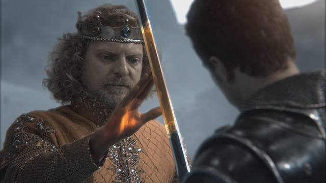 Fichier:1x06 Roi Midas Prince James main toucher d'or dorée épée magie.png