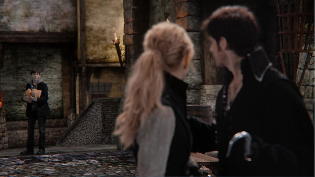 Fichier:4x22 Henry Mills Emma Swan Killian Jones Réécrit arrivée pain nourriture bataille gardes Méchante Reine.png