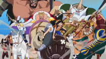 Luffy and the Corrida Colosseum Gladiators Going After Doflamingo.png