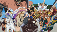 Luffy and the Corrida Colosseum Gladiators Going After Doflamingo