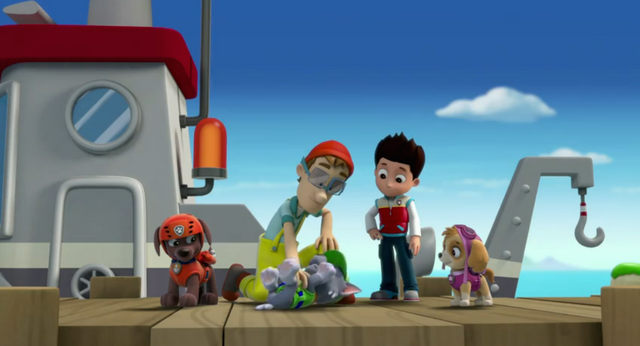 File:PAW Patrol Cap'n Turbot Captain Ryder Rocky Zuma Skye Pups Make a Splash.png