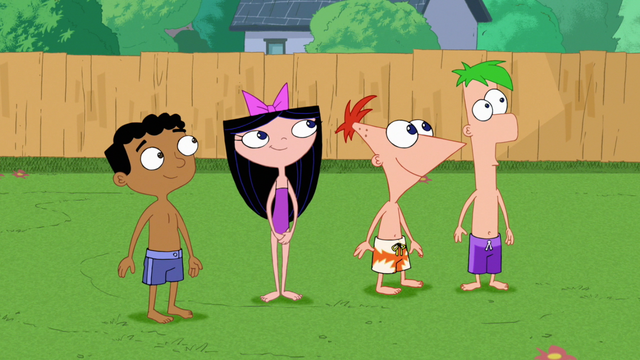 File:Phineas, Ferb, Isabella and Baljeet look at the Giant ball of water.png