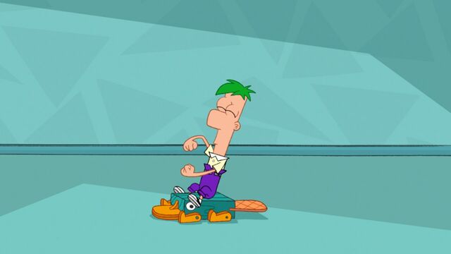 File:Ferb using Perry the Inaction Figure as a race car.jpg