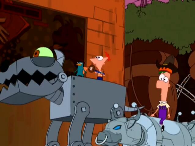 File:Phin, Ferb, Perry on robot dog and mechanical bulls.jpg