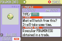 Bad Egg status screen RS