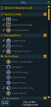 Key list categorised
