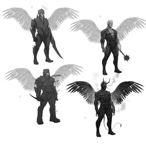 File:Johnny Gat Concept Art - Gat out of Hell Demonic look - four other versions with wings.jpg